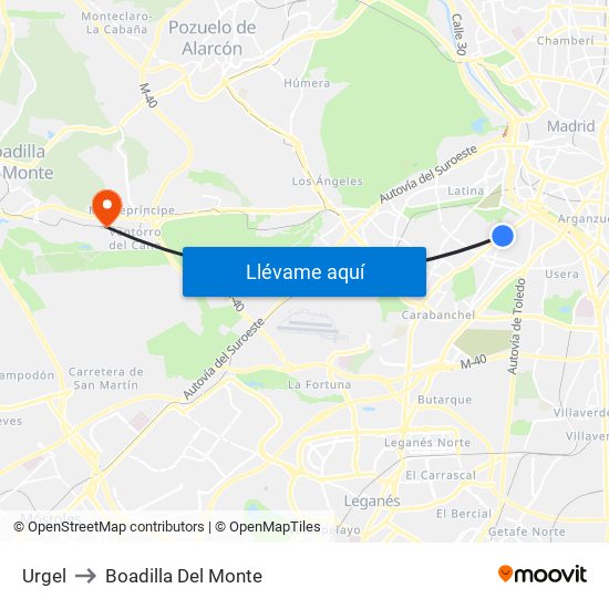 Urgel to Boadilla Del Monte map