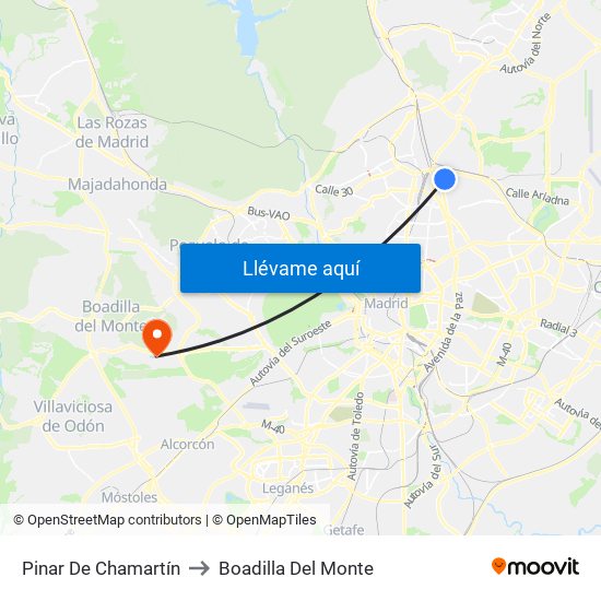 Pinar De Chamartín to Boadilla Del Monte map