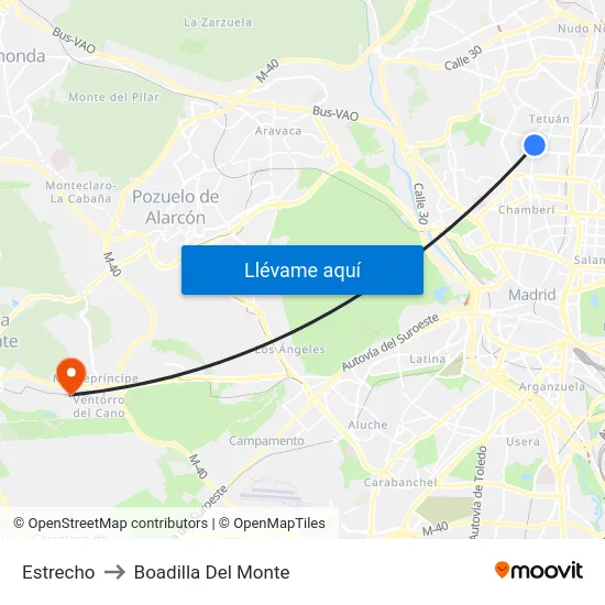 Estrecho to Boadilla Del Monte map