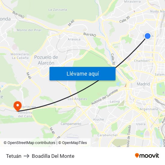 Tetuán to Boadilla Del Monte map