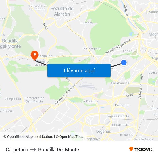 Carpetana to Boadilla Del Monte map