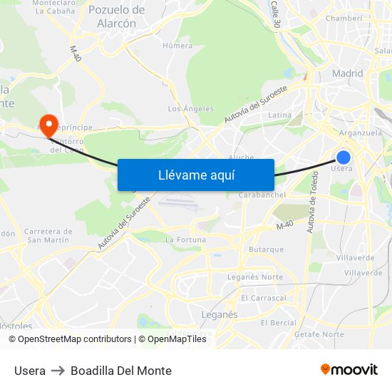 Usera to Boadilla Del Monte map