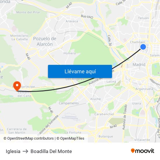 Iglesia to Boadilla Del Monte map