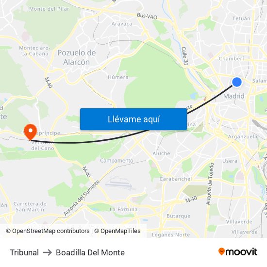 Tribunal to Boadilla Del Monte map