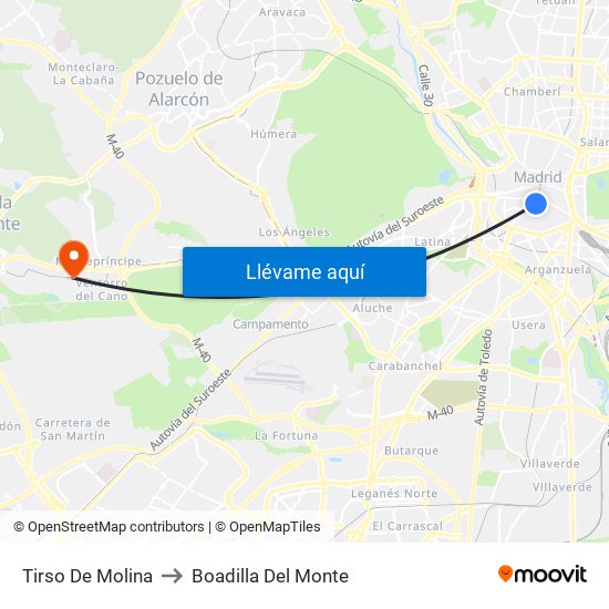 Tirso De Molina to Boadilla Del Monte map