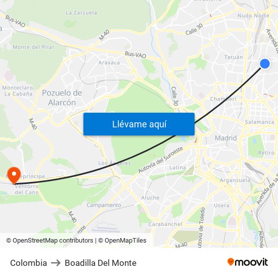 Colombia to Boadilla Del Monte map
