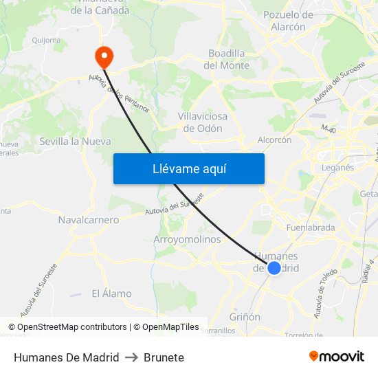 Humanes De Madrid to Brunete map