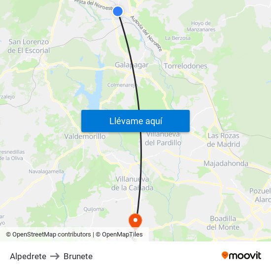 Alpedrete to Brunete map