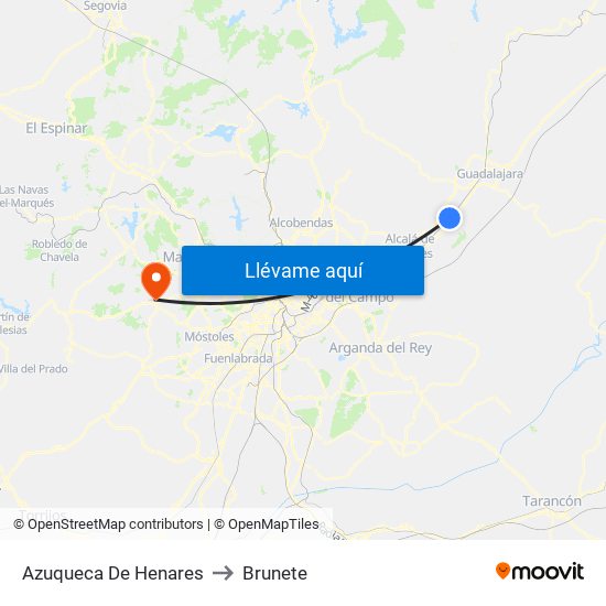 Azuqueca De Henares to Brunete map