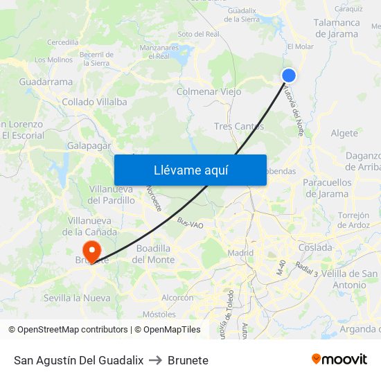 San Agustín Del Guadalix to Brunete map
