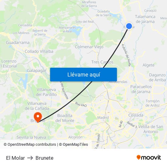 El Molar to Brunete map