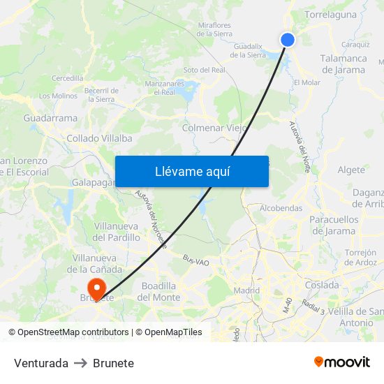 Venturada to Brunete map