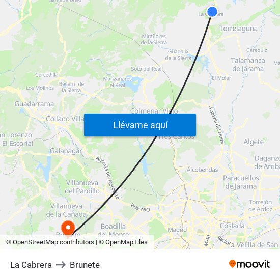 La Cabrera to Brunete map
