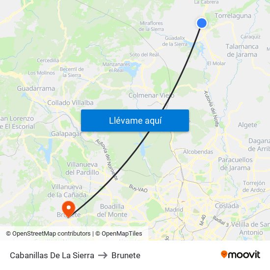 Cabanillas De La Sierra to Brunete map