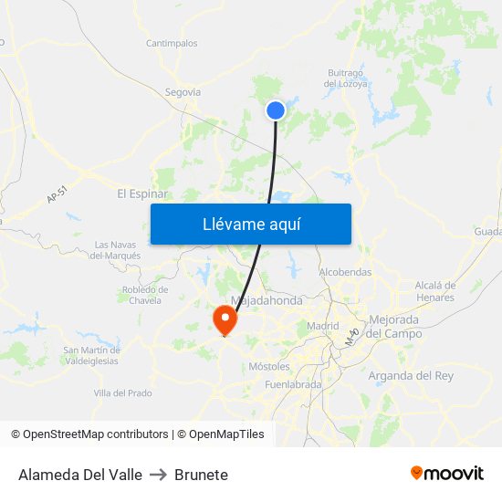Alameda Del Valle to Brunete map