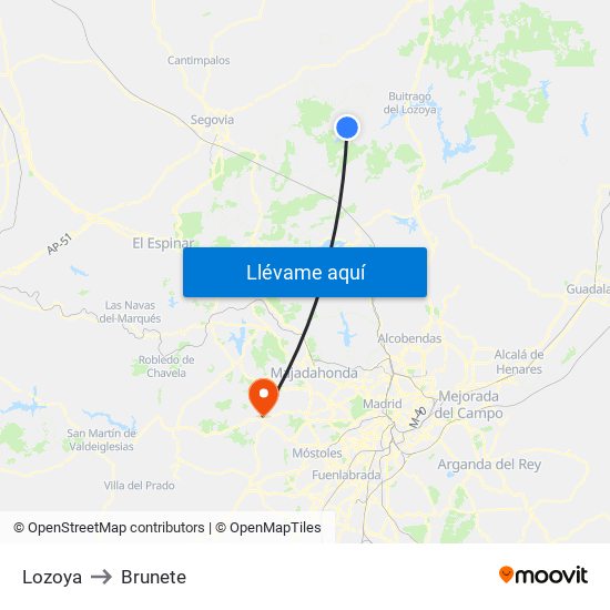 Lozoya to Brunete map