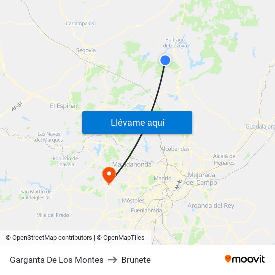 Garganta De Los Montes to Brunete map