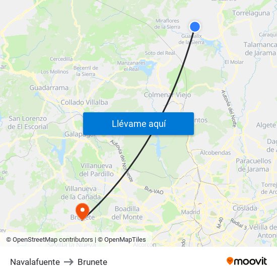Navalafuente to Brunete map