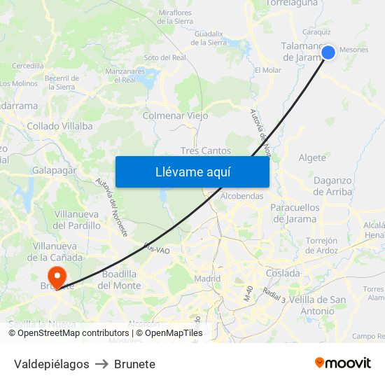 Valdepiélagos to Brunete map