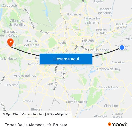 Torres De La Alameda to Brunete map