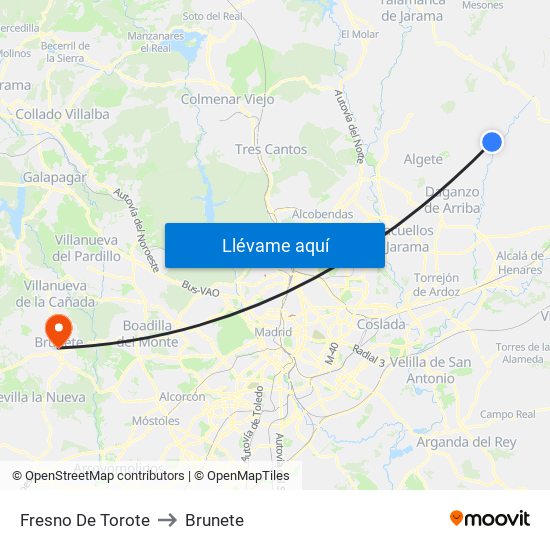 Fresno De Torote to Brunete map