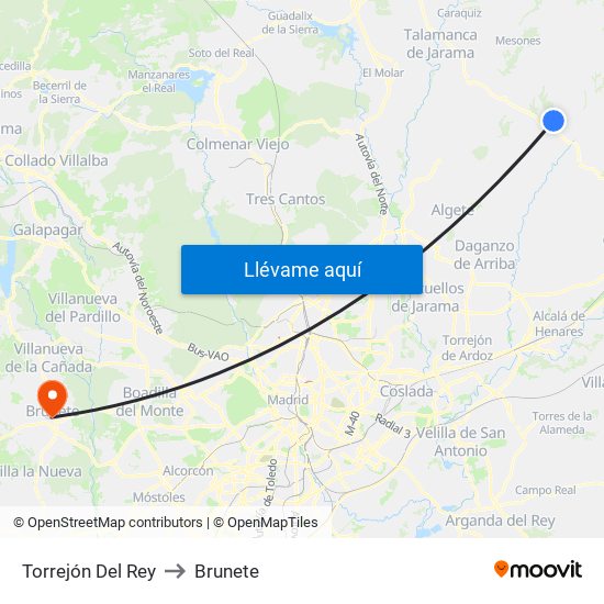 Torrejón Del Rey to Brunete map