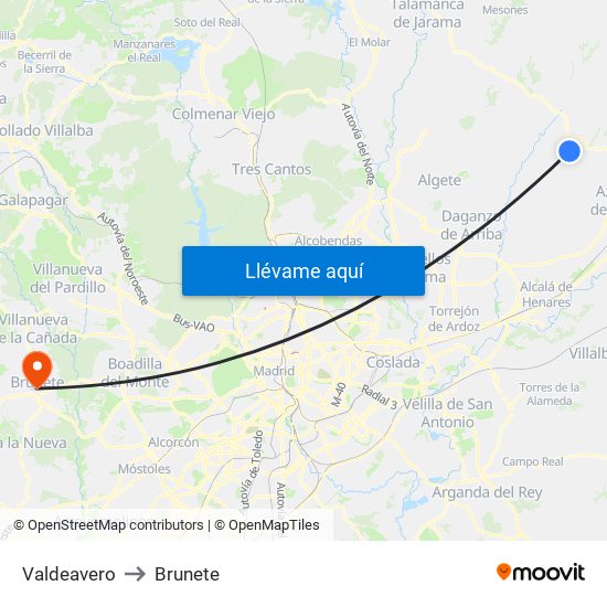 Valdeavero to Brunete map