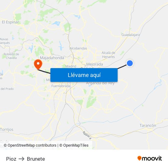 Pioz to Brunete map