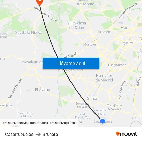 Casarrubuelos to Brunete map