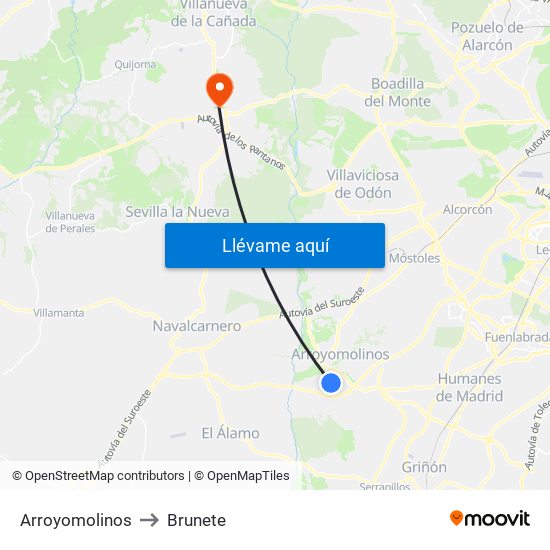 Arroyomolinos to Brunete map