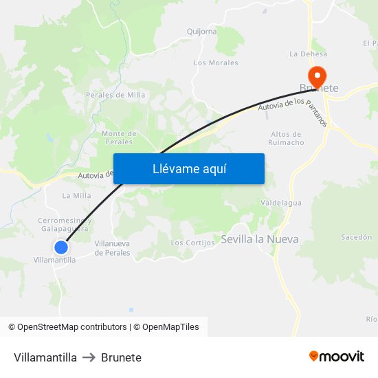 Villamantilla to Brunete map