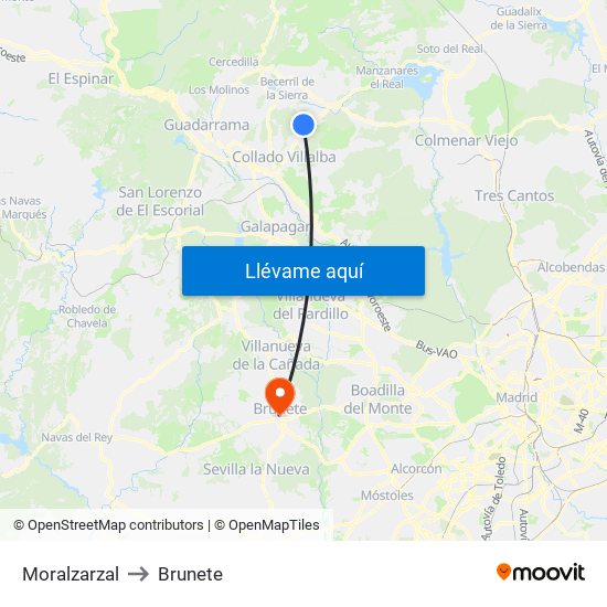 Moralzarzal to Brunete map