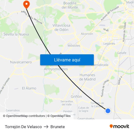 Torrejón De Velasco to Brunete map