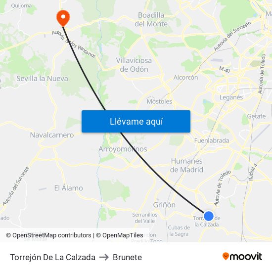 Torrejón De La Calzada to Brunete map