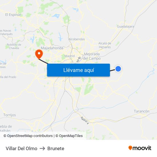 Villar Del Olmo to Brunete map