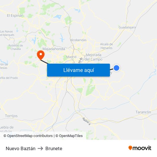 Nuevo Baztán to Brunete map