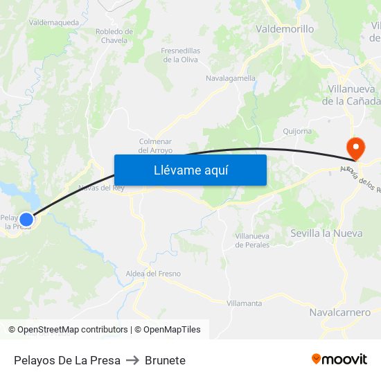 Pelayos De La Presa to Brunete map
