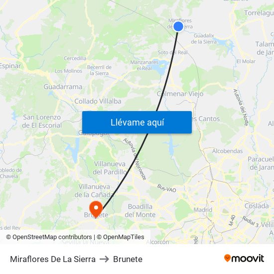 Miraflores De La Sierra to Brunete map