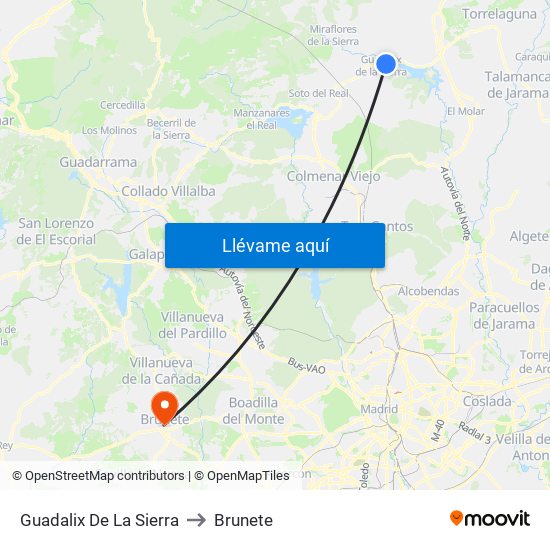 Guadalix De La Sierra to Brunete map