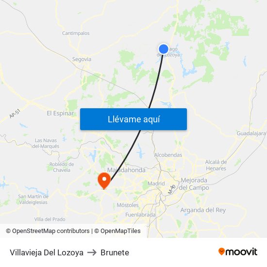 Villavieja Del Lozoya to Brunete map