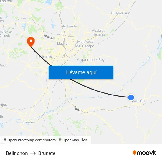 Belinchón to Brunete map