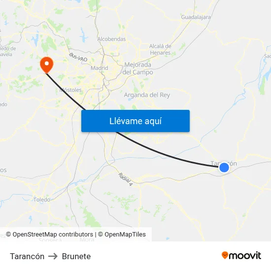 Tarancón to Brunete map