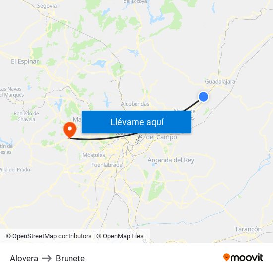 Alovera to Brunete map