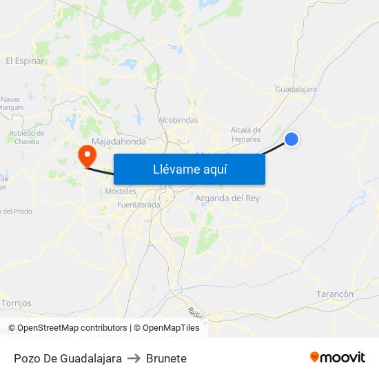 Pozo De Guadalajara to Brunete map