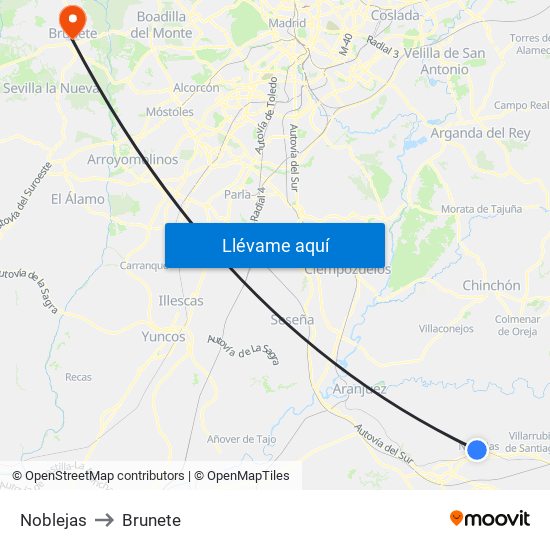 Noblejas to Brunete map
