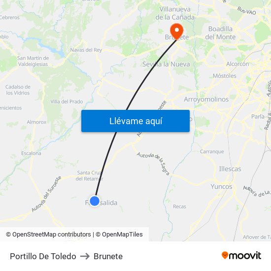 Portillo De Toledo to Brunete map