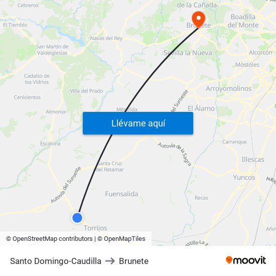 Santo Domingo-Caudilla to Brunete map