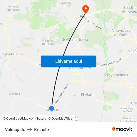 Valmojado to Brunete map