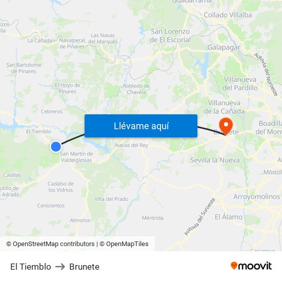 El Tiemblo to Brunete map
