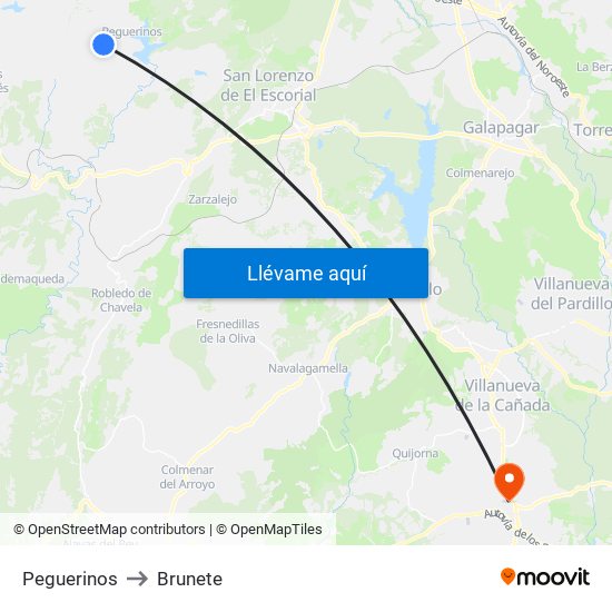 Peguerinos to Brunete map